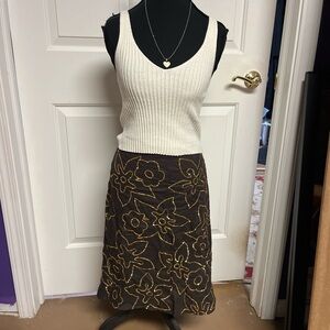 White Ribbed Tank Top and Brown Floral Skirt